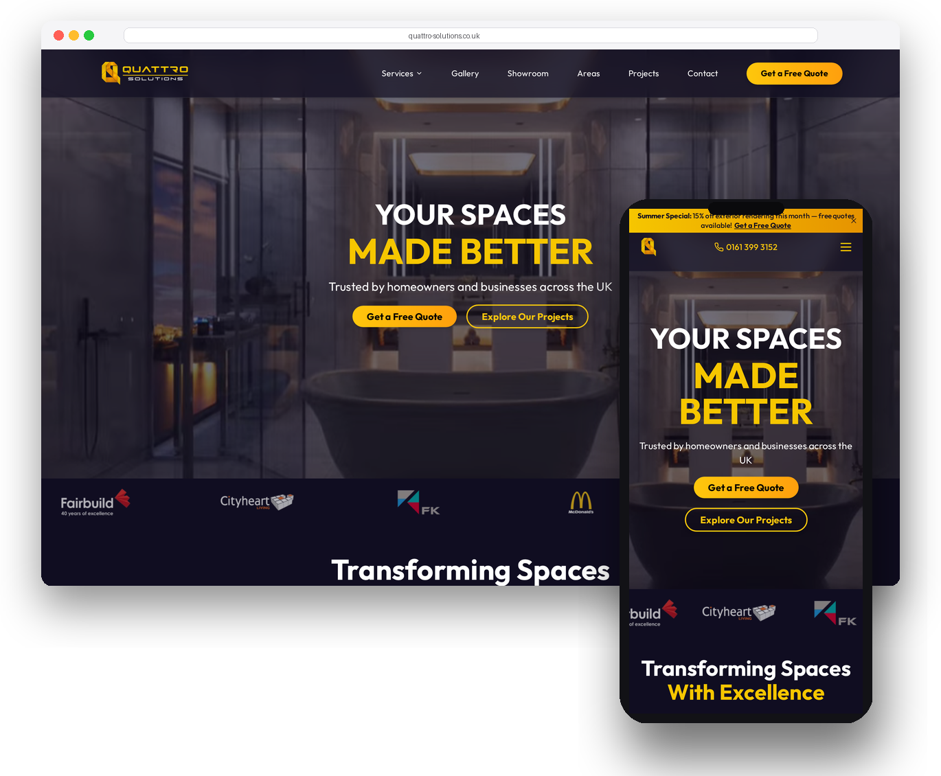 Quattro Solutions website — desktop and mobile mockup